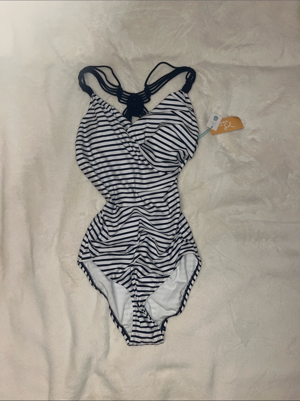 Striped Navy and White One-Piece Swimsuit